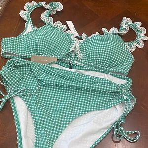 J Crew Green Gingham Two-Piece Swimsuit Bikini XL XXL 16/18